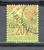 REUNION 1891 - 29 - 20c Alphée Dubois avec surcharge "Réunion 02c"