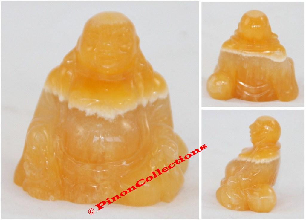 CALCITE ORANGE - Bouddha rieur polie d'environ 5 x 5 x 3 cm environ - Poids : 105 grammes environ