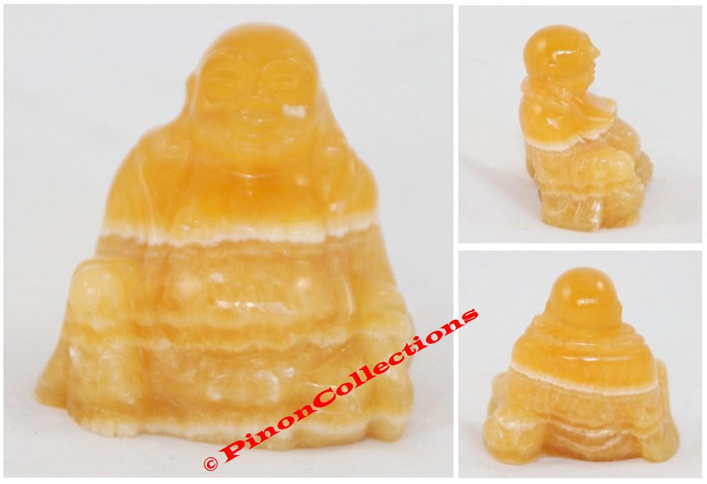 CALCITE ORANGE - Bouddha rieur polie d'environ 5 x 5 x 2,5 cm environ - Poids : 95 grammes environ