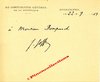 JOFFRE - Pièce autographe signée Strasbourg, 22 septembre 1919, sur carte 9 x 11 cm à en-tête