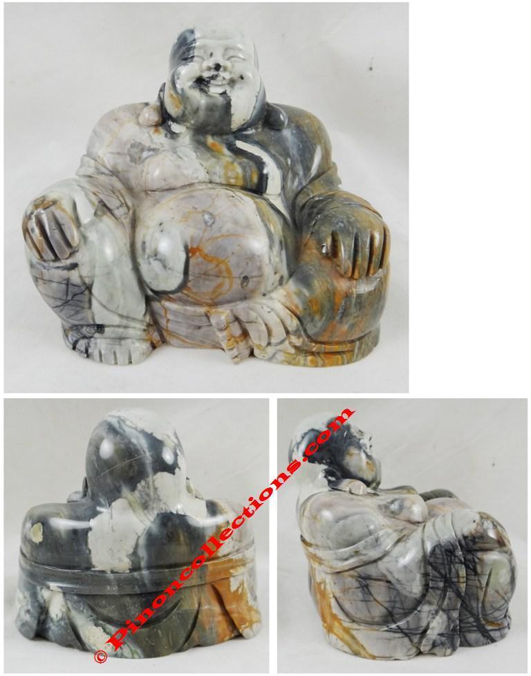 JASPE du BRESIL - Bouddha "rieur" en jaspe - Dimensions : 11,4 x 9,5 x 8,6 cm - Poids : 1,145 kg env