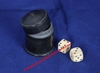 JEU de DÉS - Boite circulaire (Ø 35 mm) en buis noirci - Fermeture par pas de vis contenant 2 dés