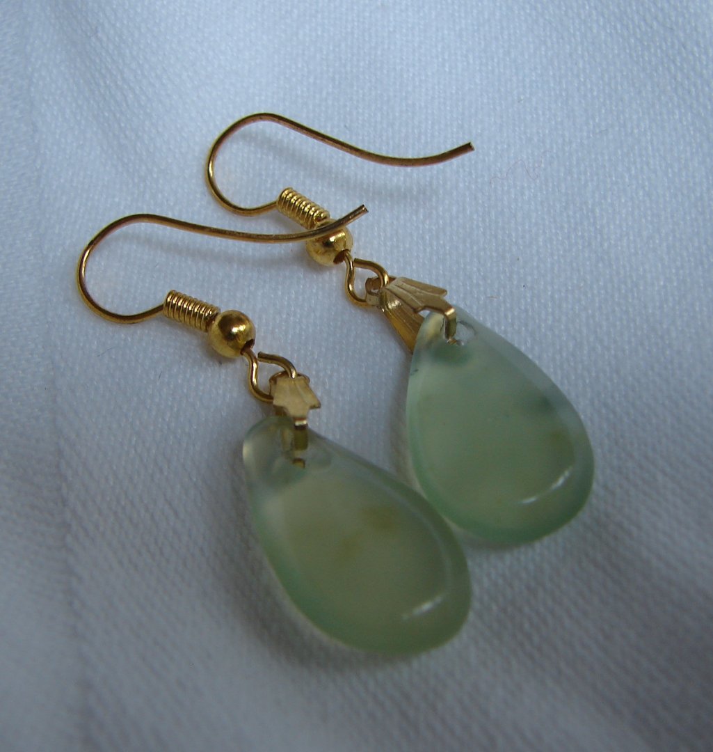 JADE VERT - Boucles d'oreilles en jade vert pendantes, forme gouttes d'eau
